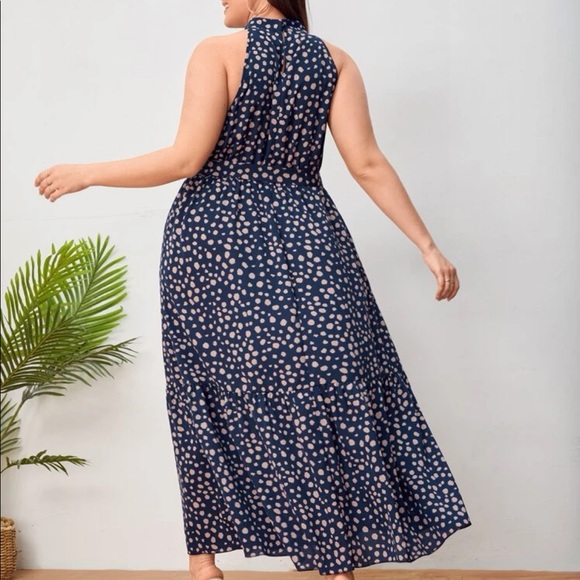 Boho Plus Size Print Halter Maxi Dress Blue - Picture 3 of 11